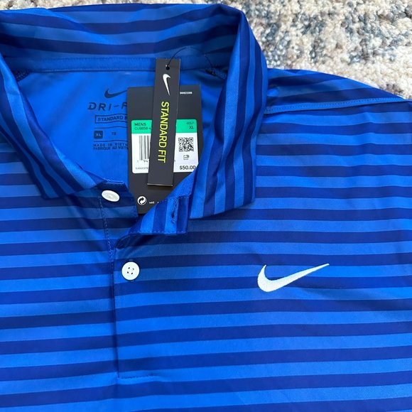 Nike | NWT Golf Standard Fit Blue Striped Short Sleeve Polo Shirt Dri Fit XL - Picture 3 of 10